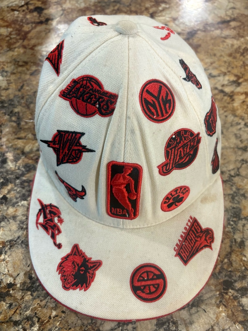 Reebok White Hat with Red & Black NBA Logos